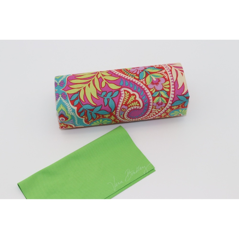 Vera Bradley Hard Shell Eyeglass Case Paisley Floral Pink Blue with Cloth - Picture 5 of 7